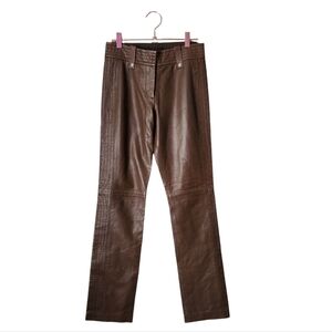 DKNY 100% leather chocolate brown straight‎ leg pants fully lined size 2